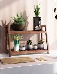 「おしゃれなダークブラウン木製植物スタンド」